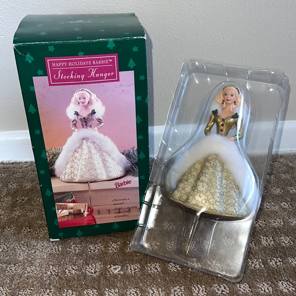 Vintage 1995 Mattel Happy Holidays Barbie Stocking Hanger New in Box